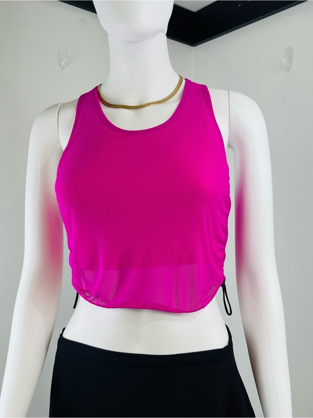 Women’s Hot Pink Crop Tank Top - Athletic Mesh